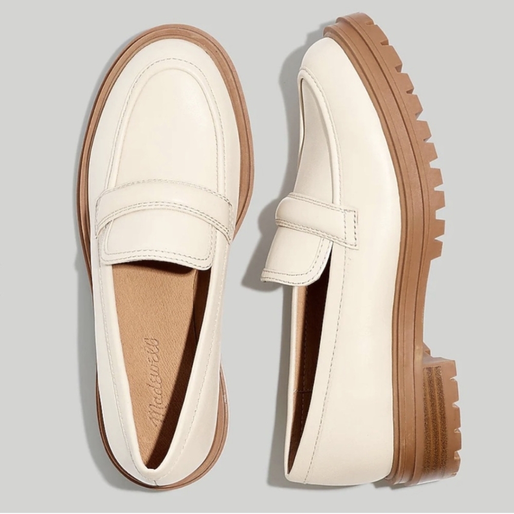 Madewell The Bradley Lugsole Leather Loafer, Ivory Cream, Size 7